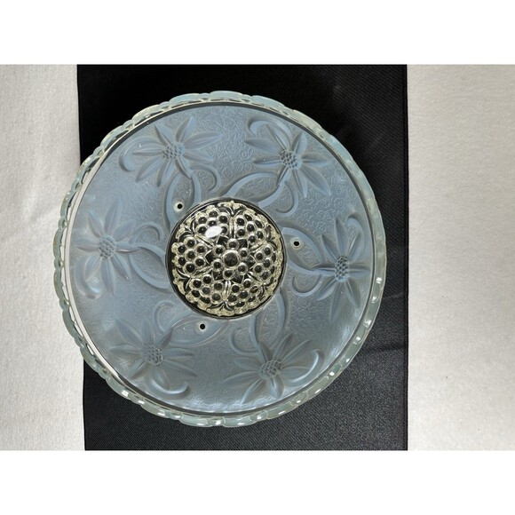 VINTAGE ART DECO STYLE GLASS DOME CEILING LAMP SHADE - 10" WIDE 3 HOLE HANGING - Picture 4 of 7